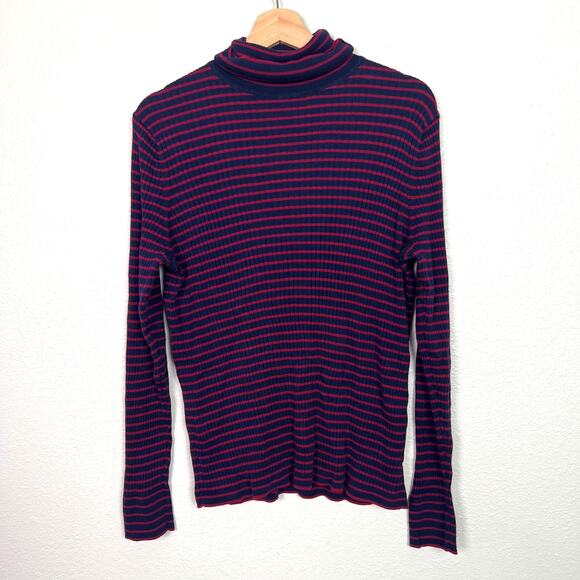 Talbots Women's Size XL Navy and Red Striped Ribbed Knit Long Sleeve Turtleneck - Picture 1 of 6